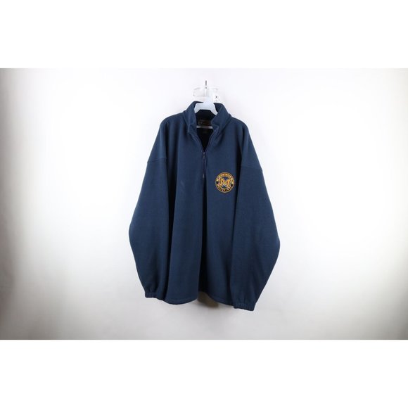 Vintage 90s Mens 2XL Spell Out University of Michigan Half Zip Fleece Sweater
